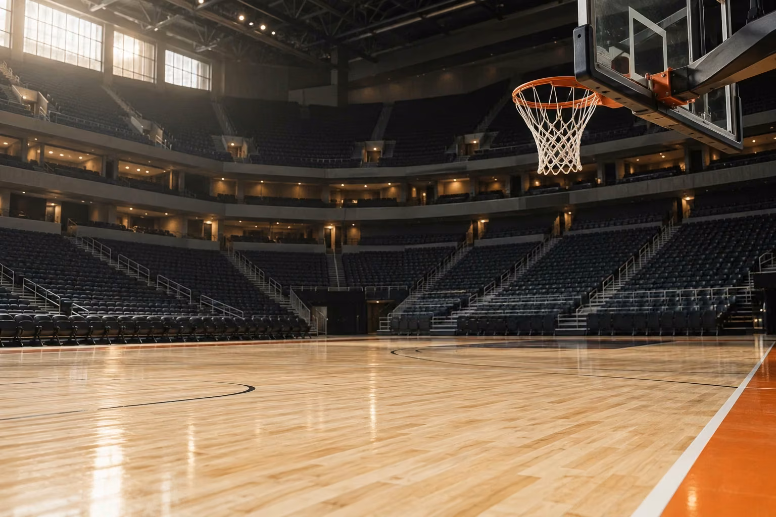 Basketball arena and hoop